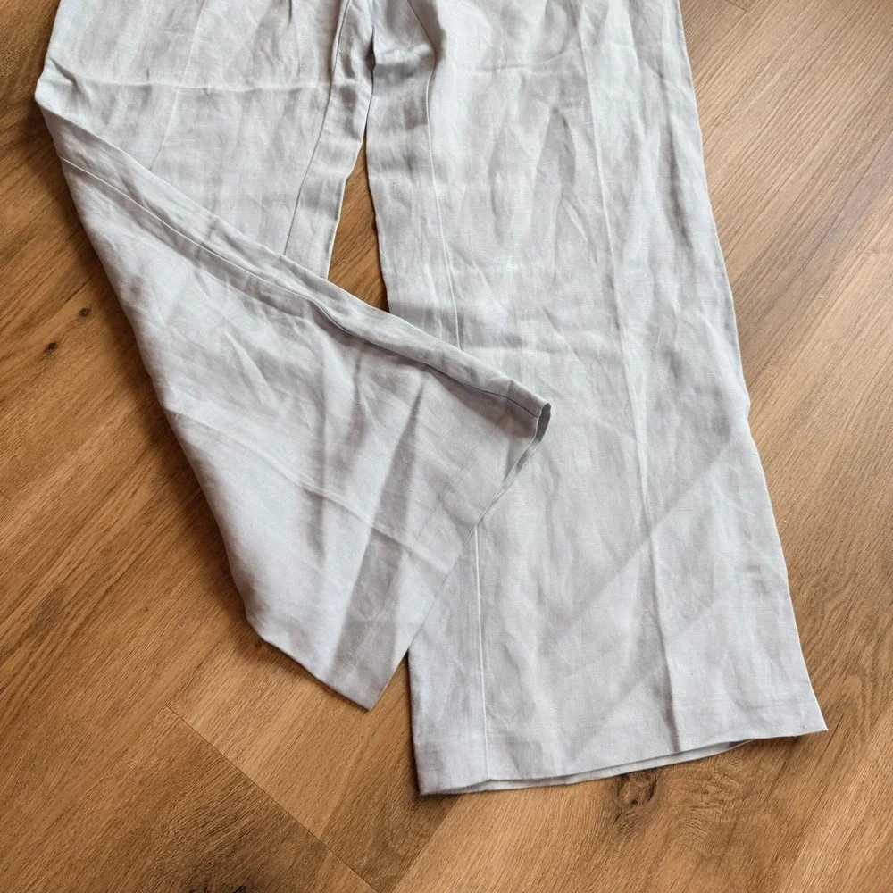 H&M Linen Blend Wide Leg Trousers Light Blue High Waisted Size 8